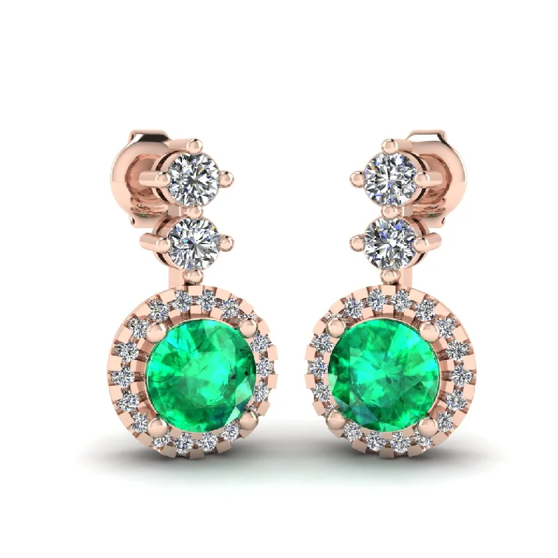 Bali tile earrings-Emerald 1.10 Carat Round Shape Halo Natural Diamond Drop Earrings E1RBE