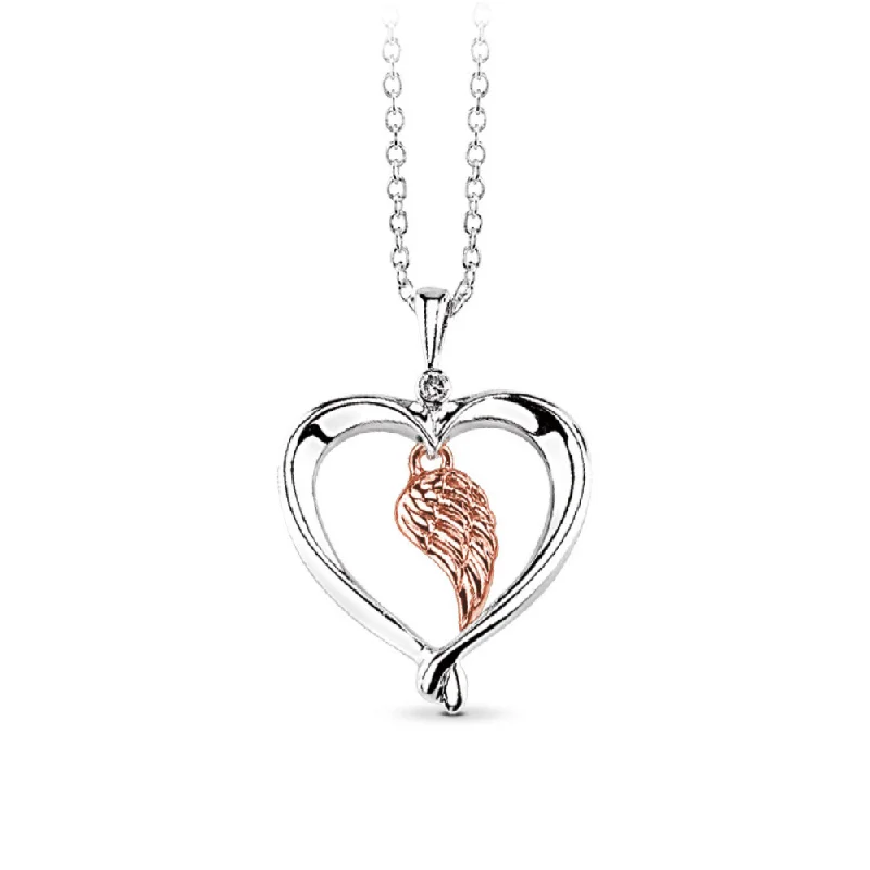 Sleek design necklaces-Wing Heart Necklace in Sterling Silver and Rose Gold