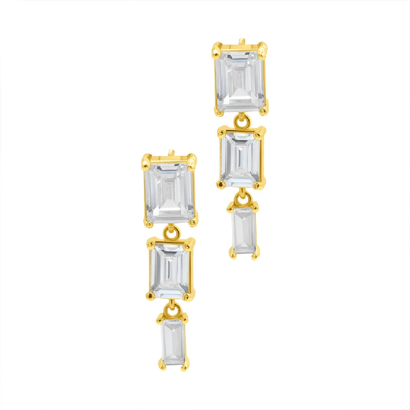 Bali tile earrings-14k Gold Plated Crystal Rectangle Drop Earrings