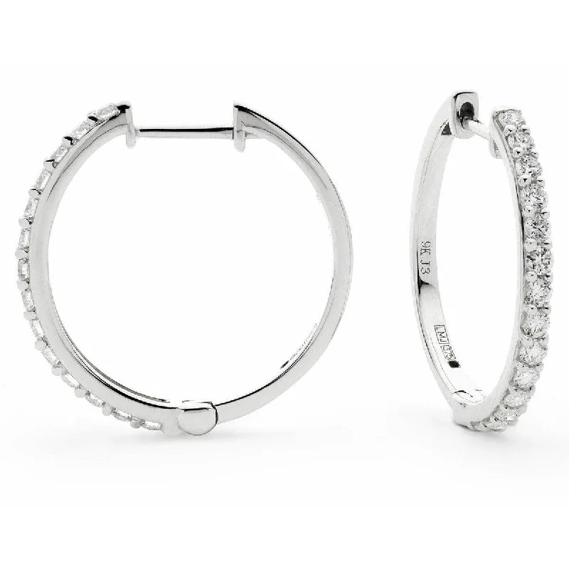 Classic flair earrings-DIAMOND CLAW SET HOOP EARRINGS IN 18K WHITE GOLD