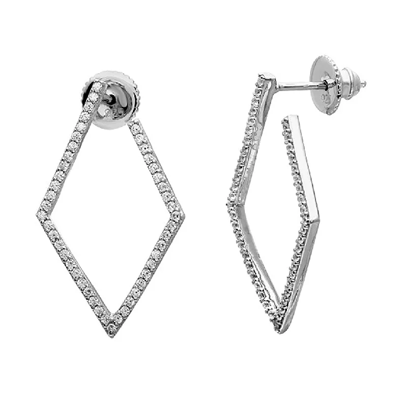 Subtle drop earrings-Rhodium Plated Geometric Wrap Around Hoops