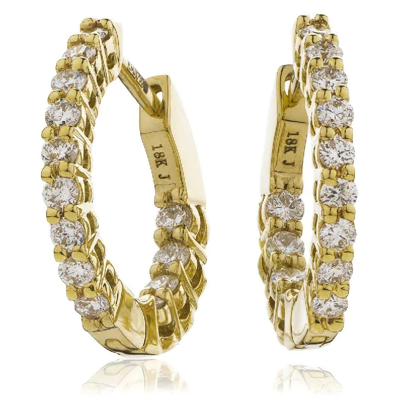 Tide shape earrings-DIAMOND CLAW SETTING HOOP EARRINGS IN 18K YELLOW GOLD