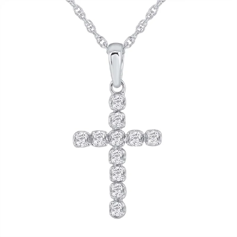 Tide shape necklaces-1/4 Carat Diamond Cross Pendant Necklace in Gold (Silver Chain Included) - IGI Certified