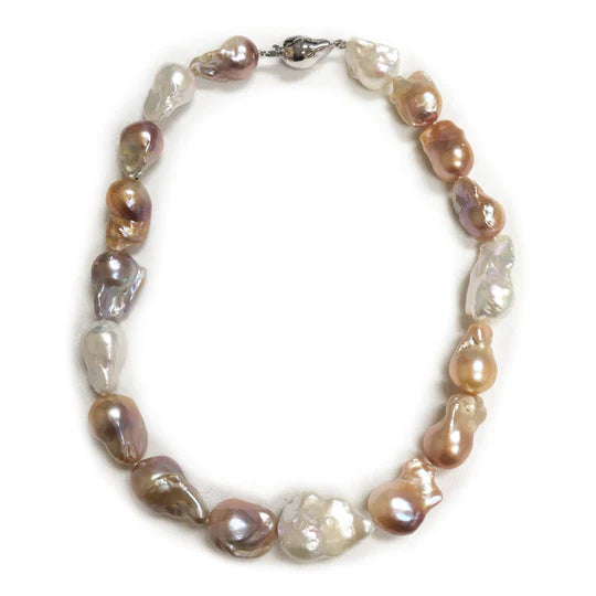 Bright druzy necklaces-Sterling Silver 18" Natural Freshwater Baroque Pearl Necklace