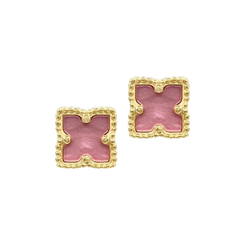 Fine heart earrings-14k Gold Plated Flower Pink Mother of Pearl Stud Earrings