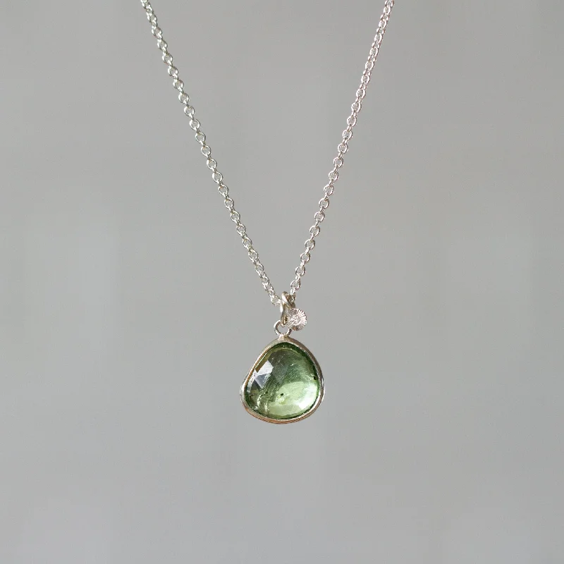 Solid link necklaces-Light Green Tourmaline Sterling Silver Theia Necklace