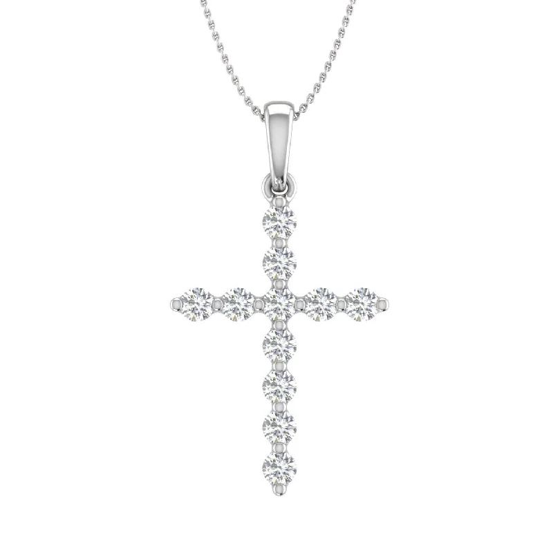 Amethyst drop necklaces-1/4 Carat Diamond Women's Cross Pendant Necklace in Gold (Silver Chain Included)