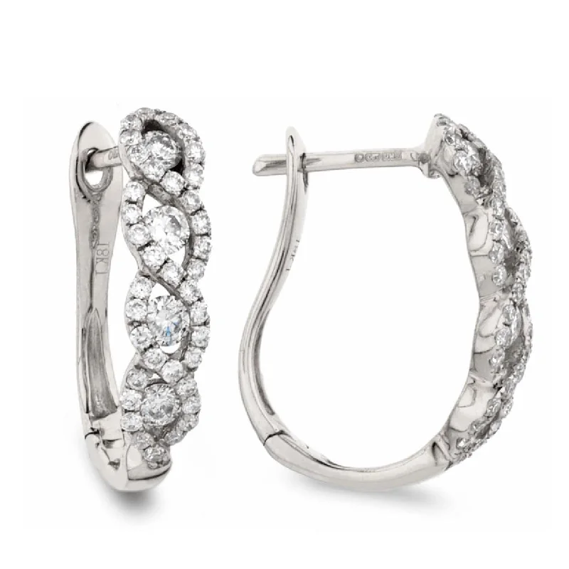 Tide drop earrings-DIAMOND WAVE SETTING HOOP EARRINGS IN 18K WHITE GOLD