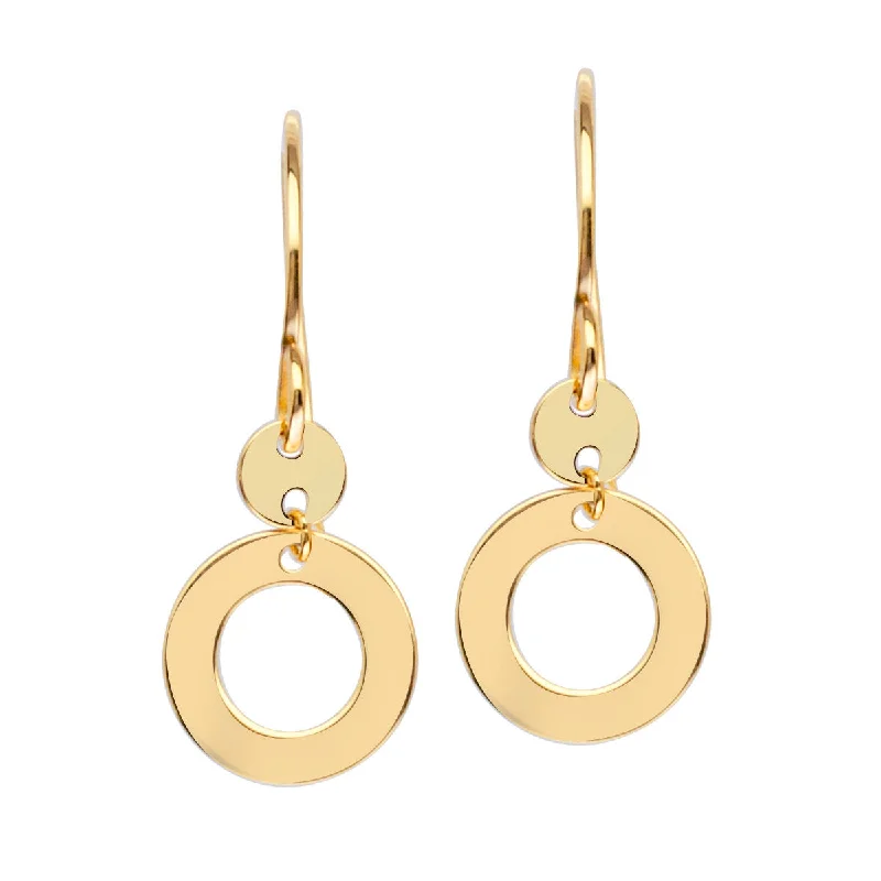 Agate drop earrings-14k Yellow Gold Earrings Disk and Open Circle Drop