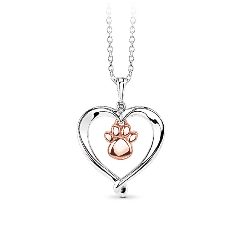 Tide shape necklaces-Dog Paw Necklace in Sterling Silver and Rose Gold