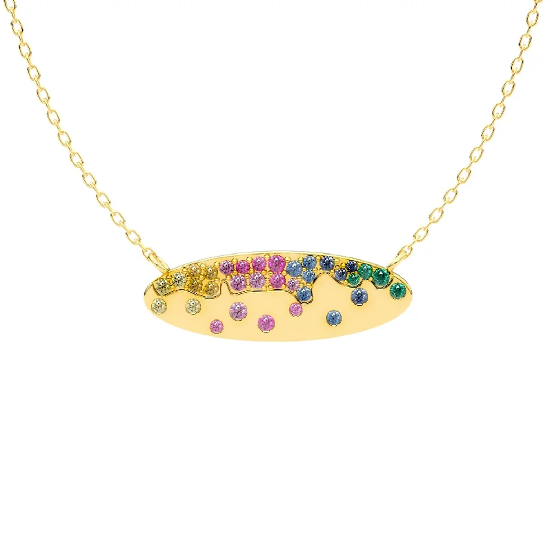 Crystal-twisted necklaces-Oval Disc Necklace with Multicolor Confetti Sapphires