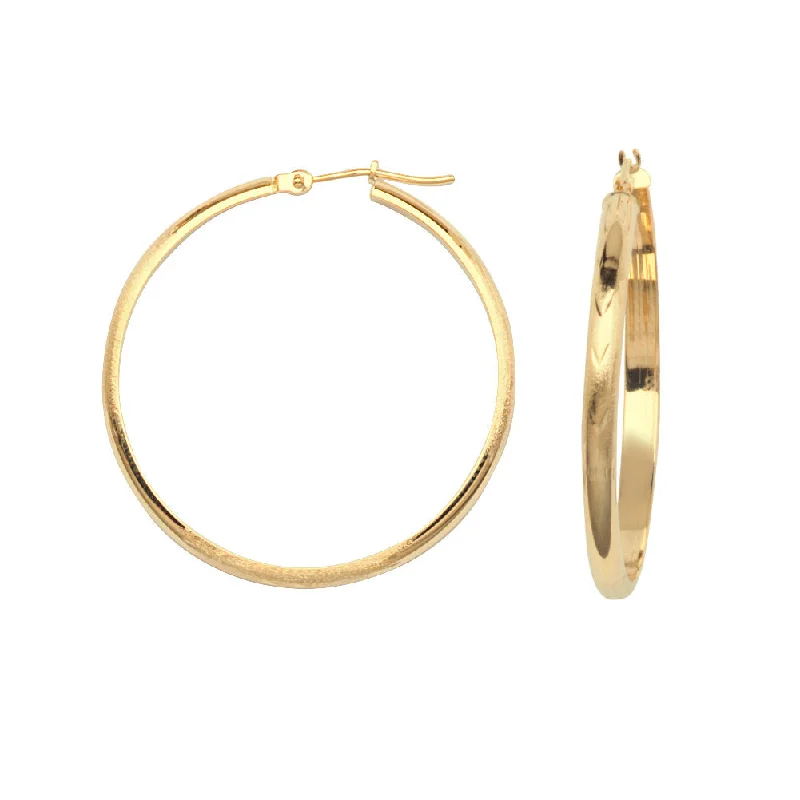 Gem-twisted earrings-14k Yellow Gold Half Round Diamond-Cut Florentine Engraved Hoop Earrings 3x35mm