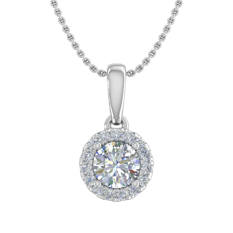 Sharp-line necklaces-1/2 Carat Diamond Halo Pendant Necklace in Gold (Silver Cable Chain)