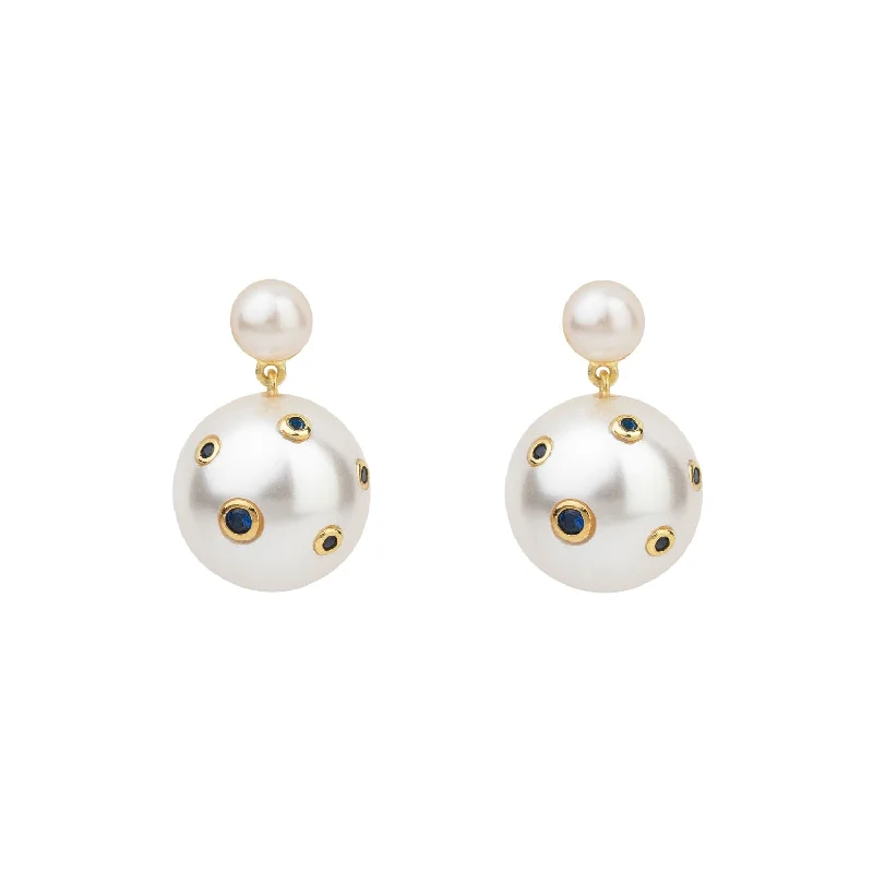 Blue Spots Mini Drop Gold Plated Earrings