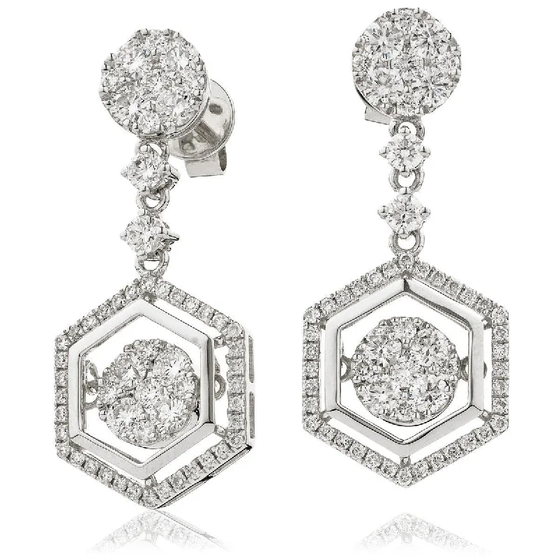 Playful pair earrings-DIAMOND FANCY MOVEABLE EARRINGS IN 18K WHITE GOLD