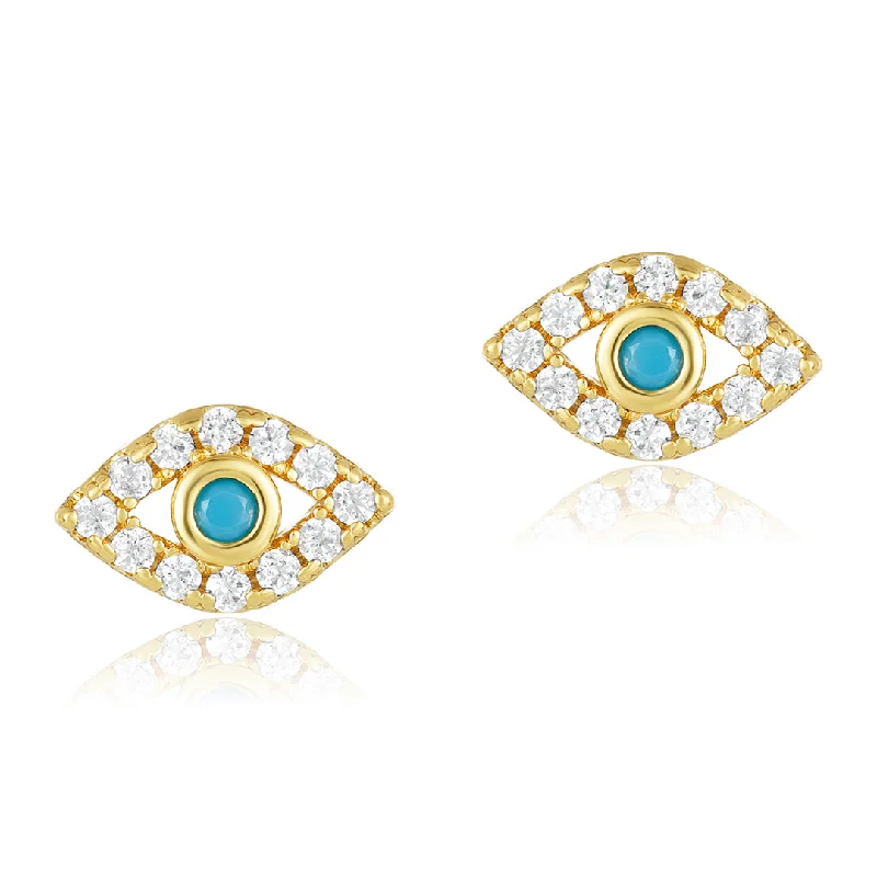 Flat medallion earrings-14k Gold Plated Evil Eye Studs