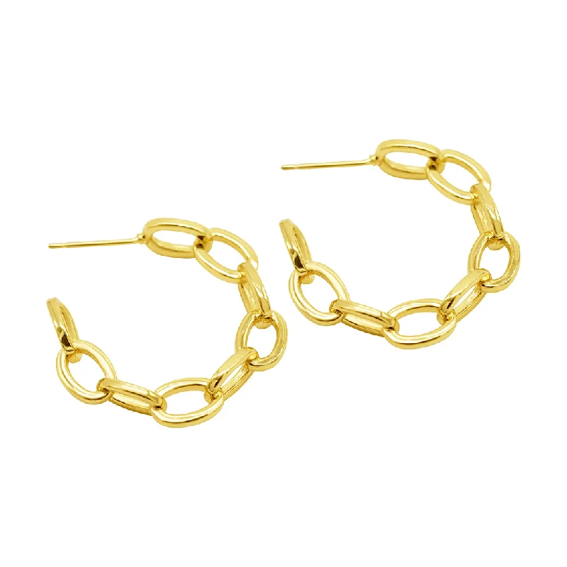 Solid bar earrings-14k Gold Plated Chain Link Hoop Earrings