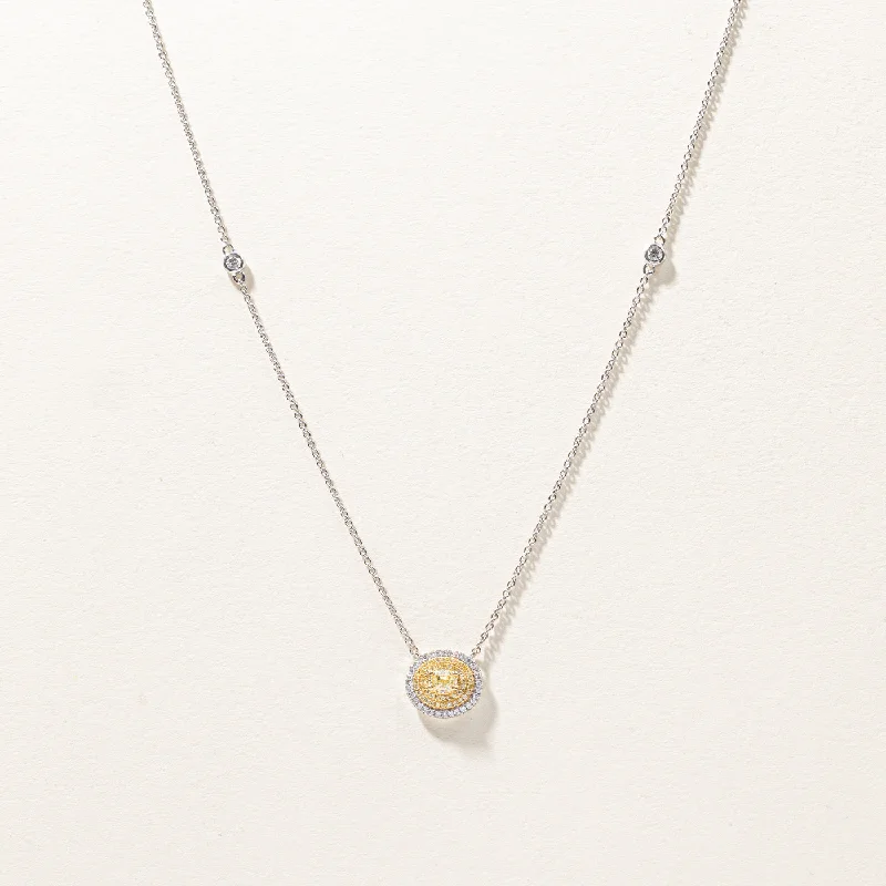 Sharp-line necklaces-Halo Yellow Diamond Necklace | 0.98ctw | 18"|