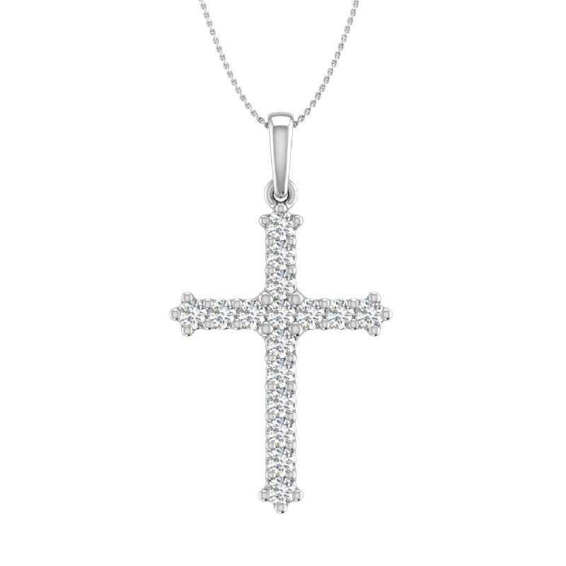 Glossy gold necklaces-1/2 Carat Diamond Cross Pendant Necklace in Gold (Silver Chain Included) - IGI Certified