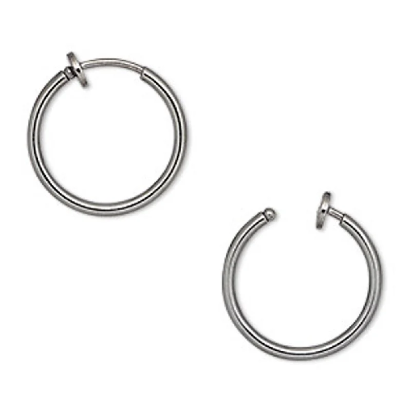 Glossy enamel earrings-Non-pierced Hoop Earrings with Gunmetal Finish 17mm Round