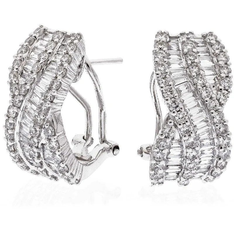 Thick dangle earrings-DIAMOND FANCY HOOP EARRINGS IN 18K WHITE GOLD