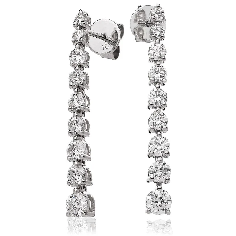 Shiny star earrings-DIAMOND THREE CLAW SETTING DROP EARRINGS IN 18K WHITE GOLD