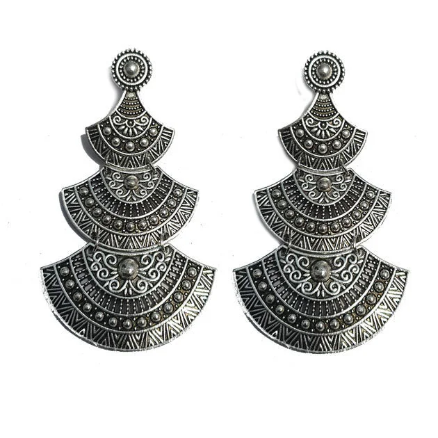 Small dot earrings-Base Metal Silver Oxidized Fashion Large Size Jewelry Earring Sold Per Pair Pack, Size about 70mm Long