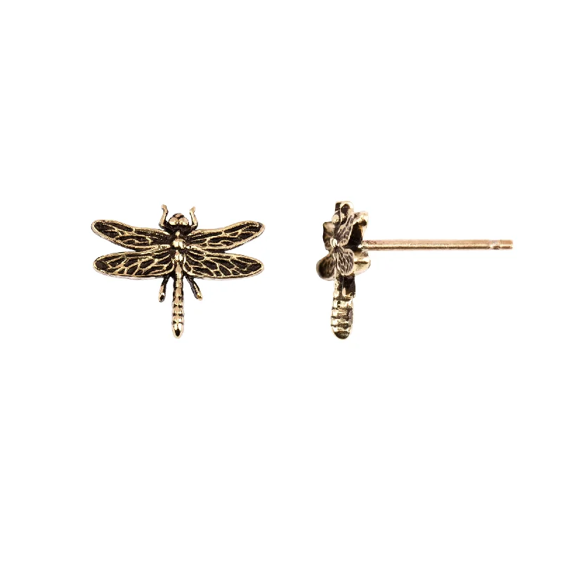 Heavy ring earrings-Dragonfly 14K Gold Stud