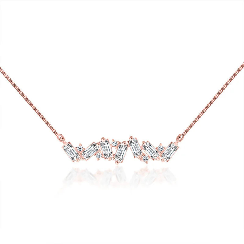 Alloy metal necklaces-ARA - Lab Diamond Emerald & Round Mix Cluster Statement Necklace 18k Rose Gold