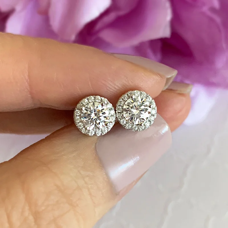 Topaz earrings-1 ctw Round Halo Stud Earrings