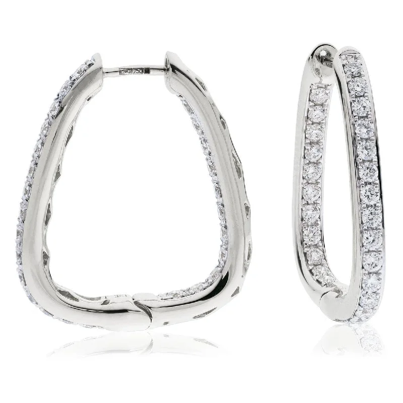 Textured disc earrings-DIAMOND HOOP EARRINGS IN 18K WHITE GOLD