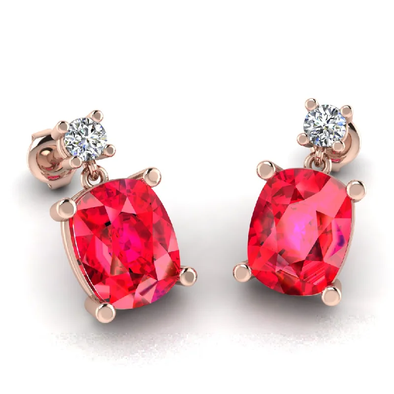 Bright druzy earrings-Cushion Shape Ruby Natural Diamond Drop Earrings EDCCR