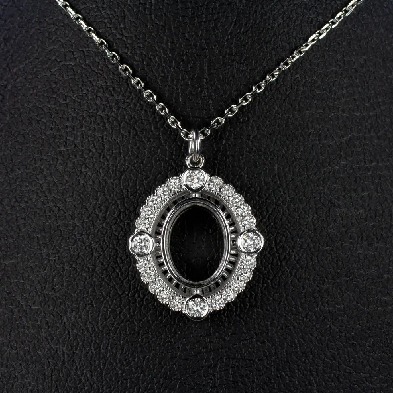 Sea wave necklaces-VINTAGE STYLE DIAMOND PENDANT SEMI MOUNT SETTING SCALLOPED HALO OVAL NECKLACE