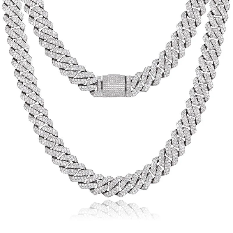 Aged silver necklaces-Lab Diamond Cuban Chain Necklace - 12mm