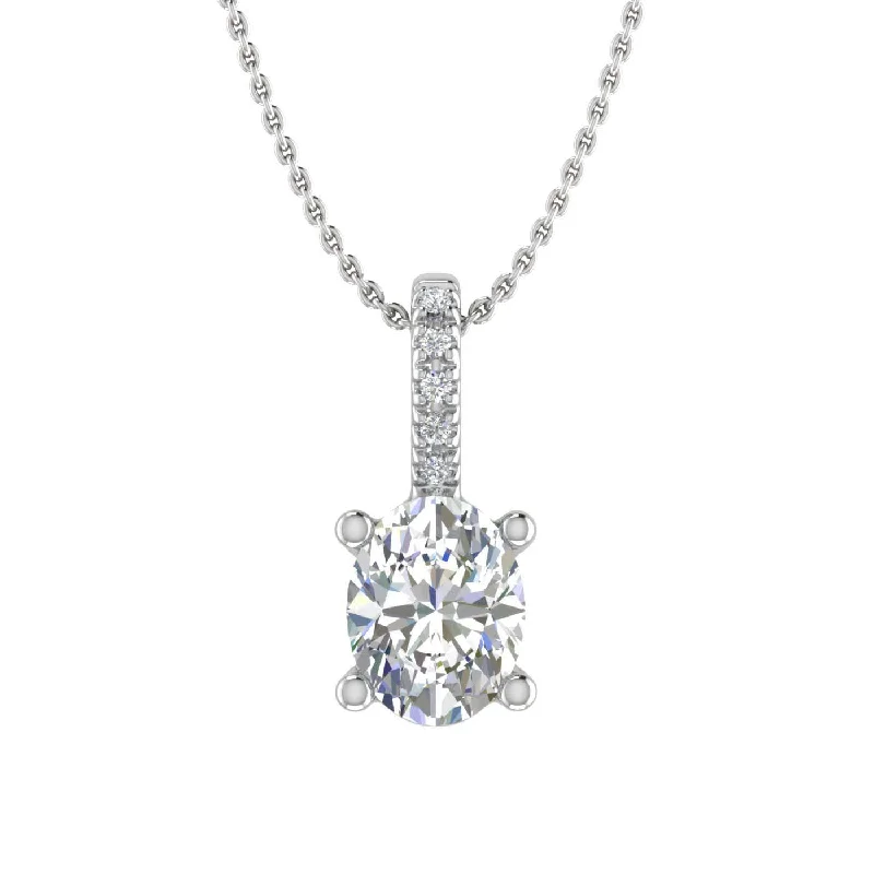 Cotton cord necklaces-0.34 Carat Round and Oval Cut Diamond Solitaire Pendant Necklace in Gold (Included Silver Chain)