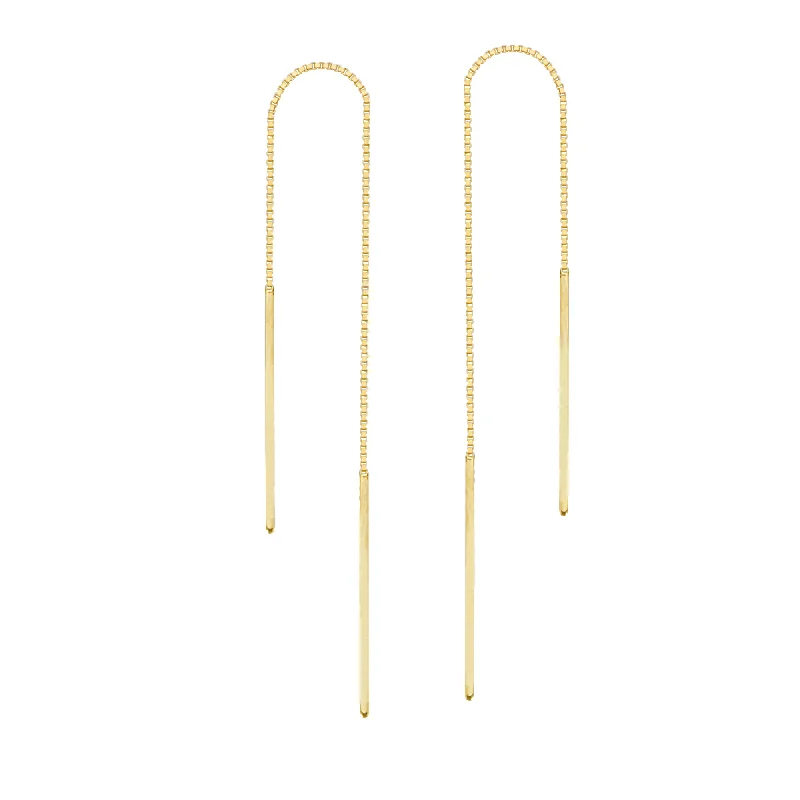 Rose motif earrings-Threader Earrings 14K Yellow Gold Polished Double Bar with Box Chain