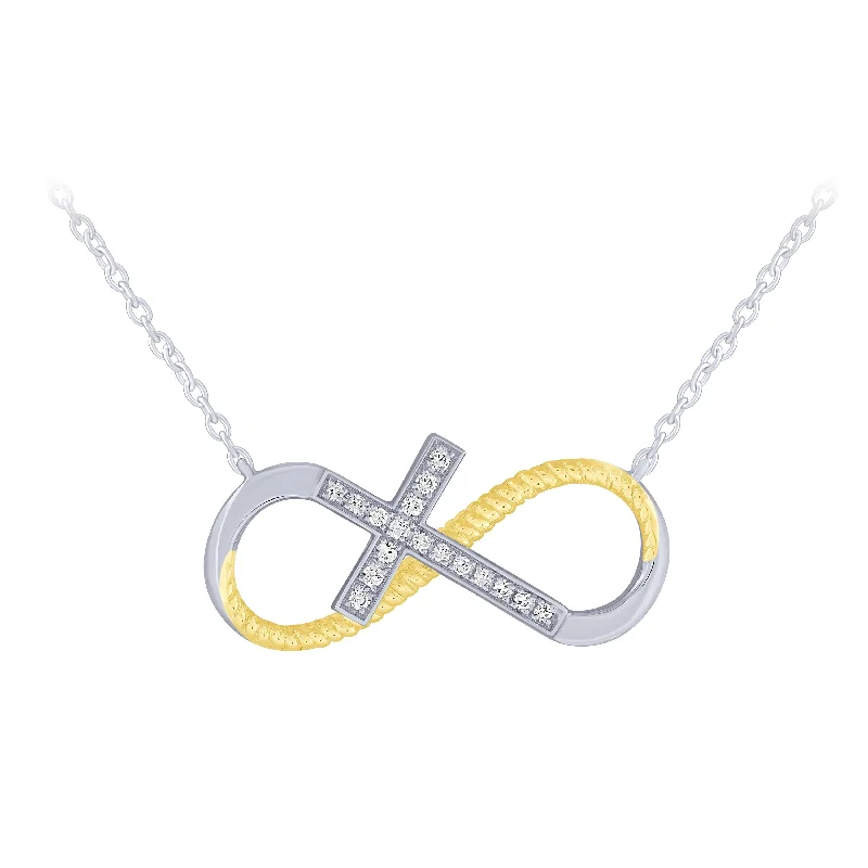 Yarn tassel necklaces-Infinity Cross Necklace in 14K White And Yellow Gold .10ct