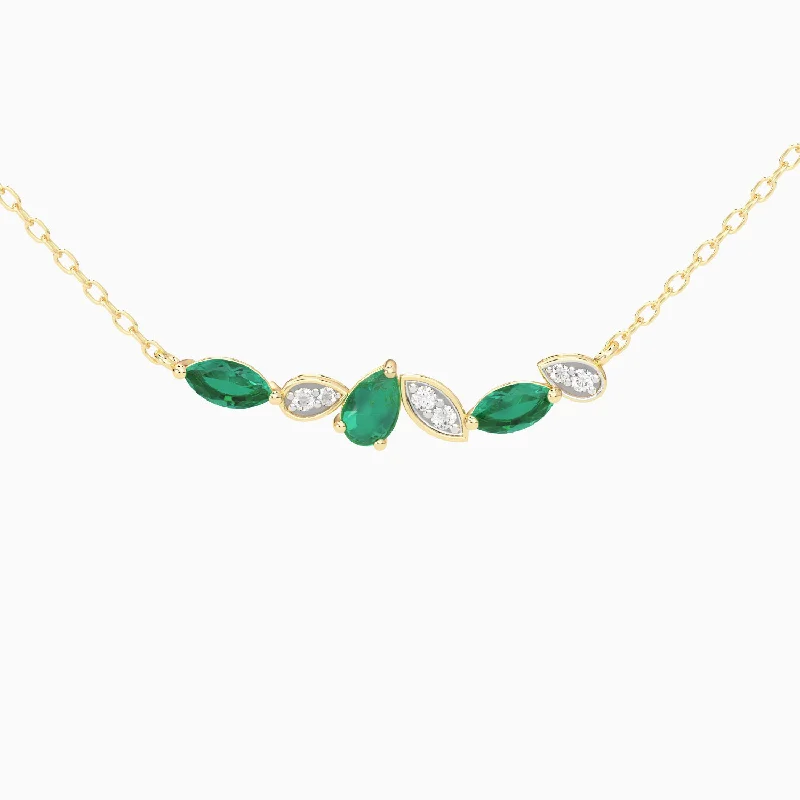 Textured disc necklaces-Emerald and Diamond Mixed Shape Necklace