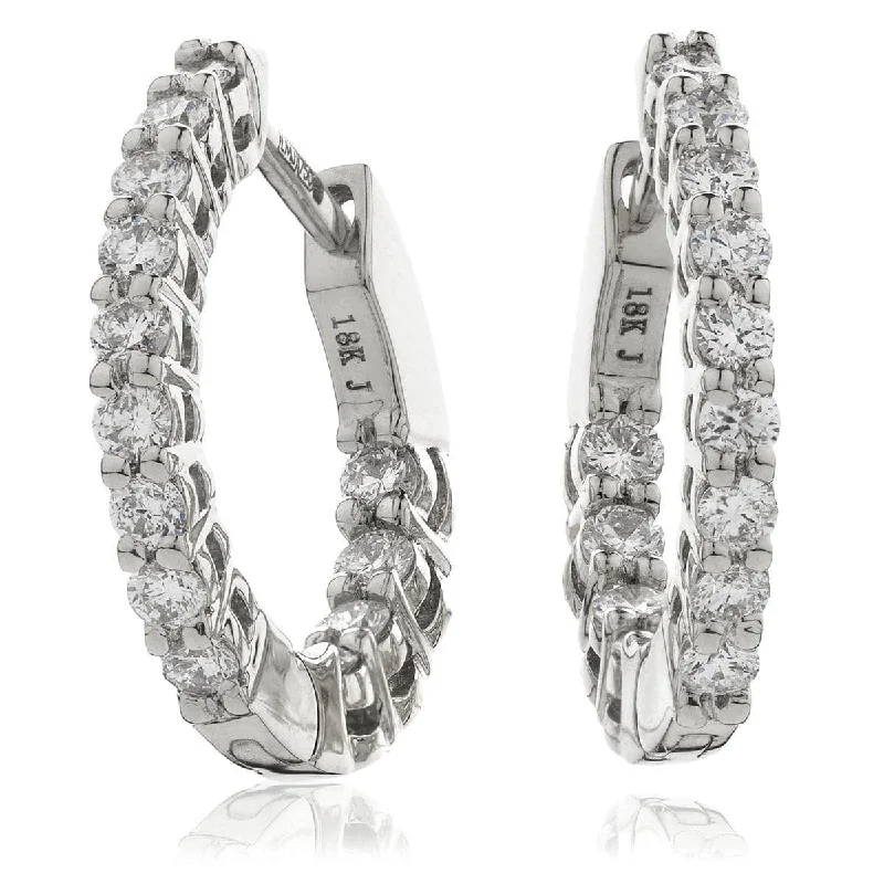 Subtle drop earrings-DIAMOND CLAW SETTING HOOP EARRINGS IN 18K WHITE GOLD