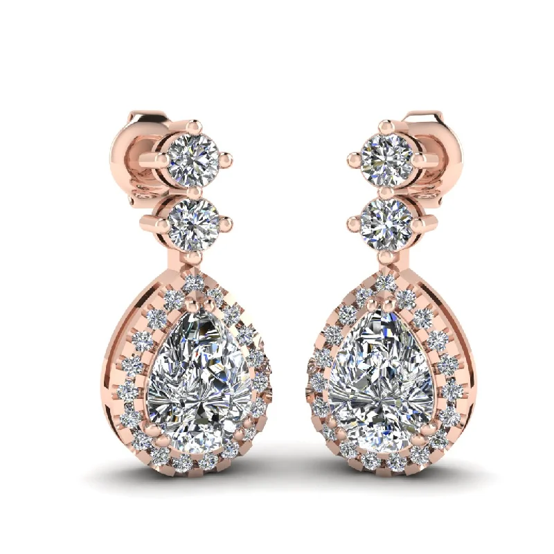 Solid statement earrings-1.30 Carat Pear Shape Halo Lab Grown Diamond Drop Earrings E1PSD