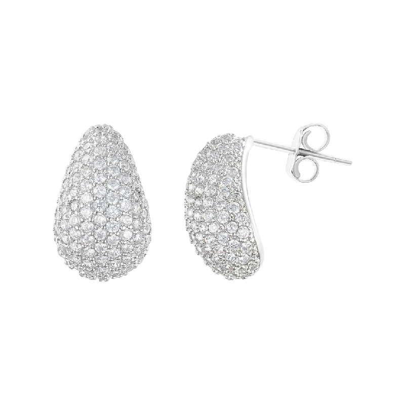 Wanderer feather earrings-Sterling Silver Plated Teardrop Pave Earrings