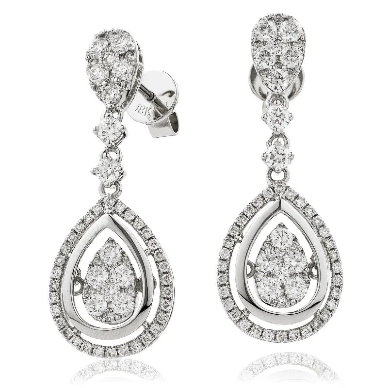 Fine star earrings-DIAMOND FANCY MOVEABLE EARRINGS IN 18K WHITE GOLD