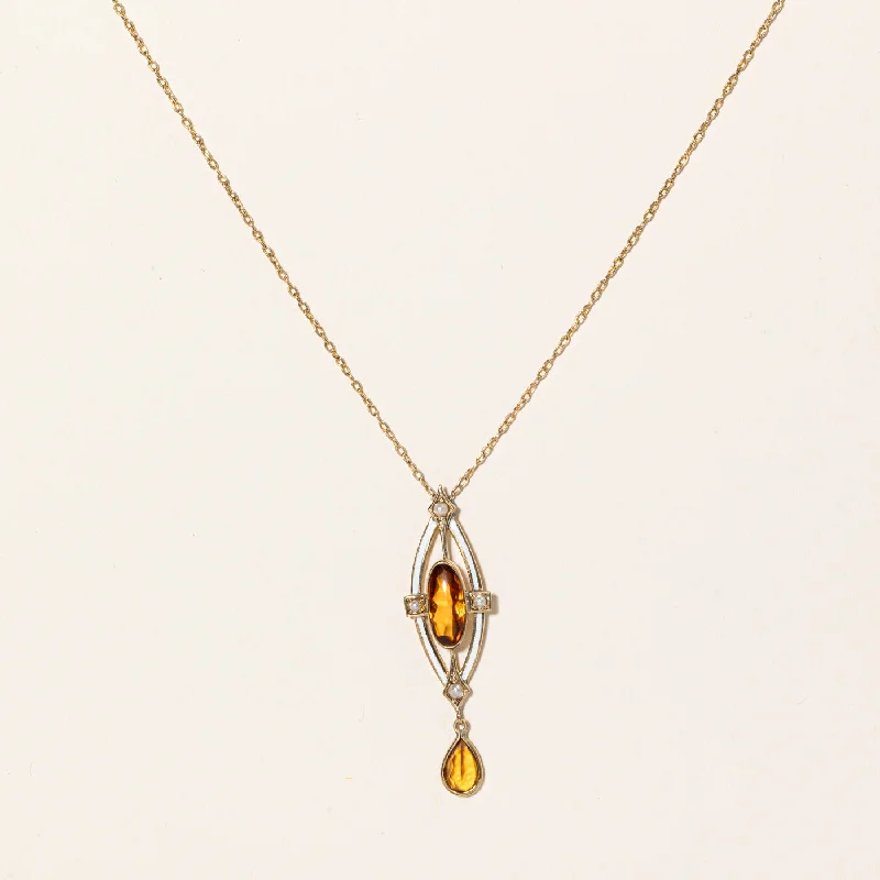 Fine drop necklaces-Citrine & Seed Pearl Pendant & Necklace | 2.00ctw, 0.12ctw | 17" |