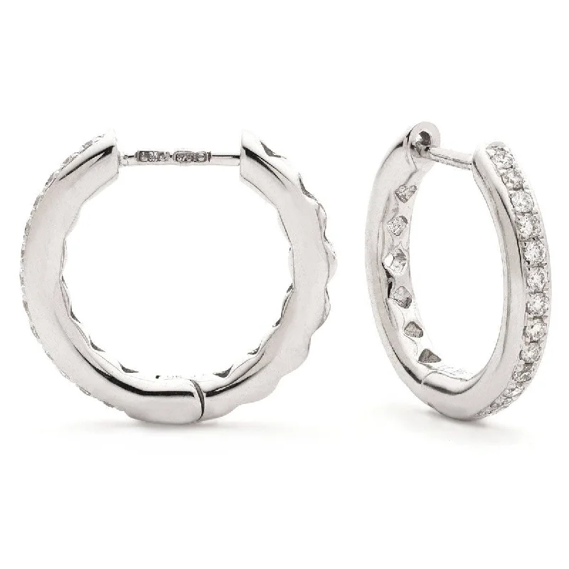 Bead weave earrings-DIAMOND GRAIN SETTING HOOPS IN 18K WHITE GOLD