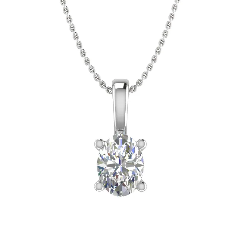 Round drop necklaces-1/3 Carat Oval Cut Diamond Solitaire Pendant Necklace in Gold (Included Silver Chain)