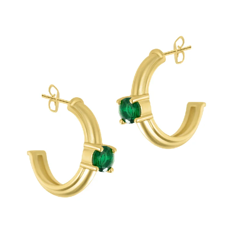 Sea motif earrings-14k Gold Plated Hoops with Emerald Stone