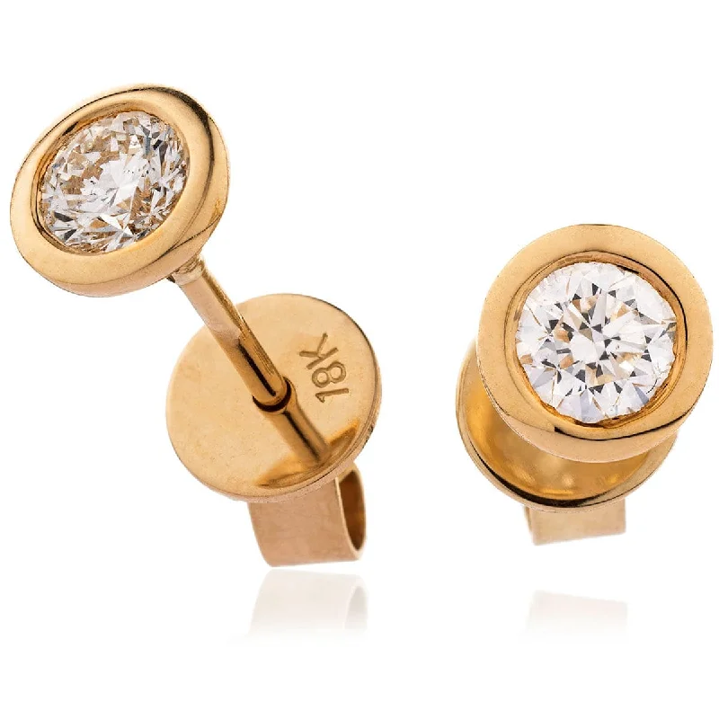 Bead weave earrings-Chastity Round  Brilliant Diamond Rub over Over Solitaire Stud Earrings in Yellow Gold