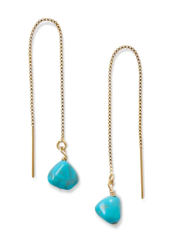 Layered tier earrings-Threader Chain Earrings 14k Gold-filled with Reconstituted Turquoise Bead Ends