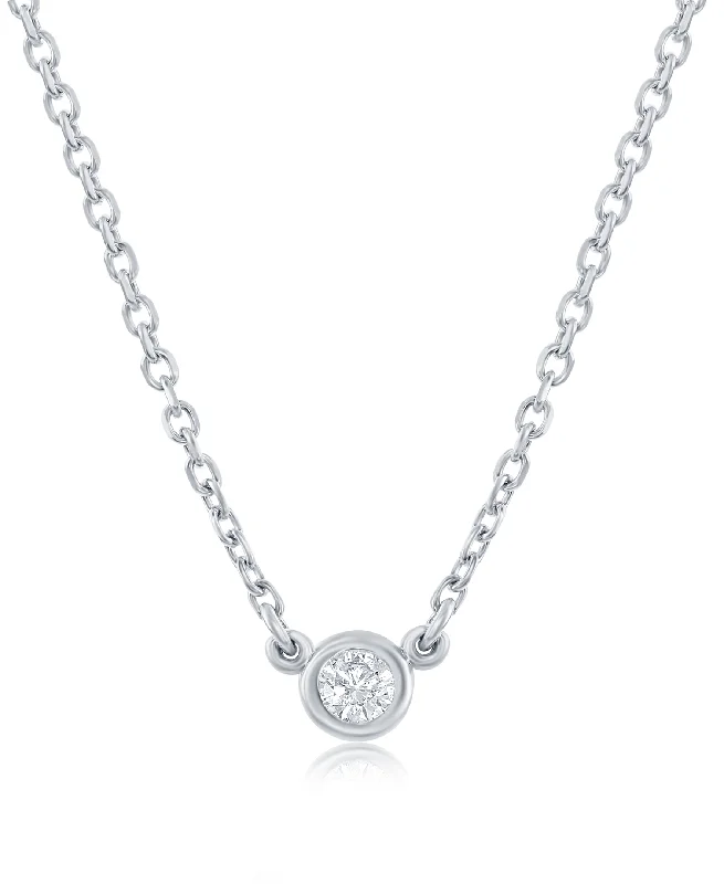 Tribal beaded necklaces-14K White Gold Bezel-Set Diamond Solitaire Necklace - 0.05ct, G, SI1, 18-Inch Chain