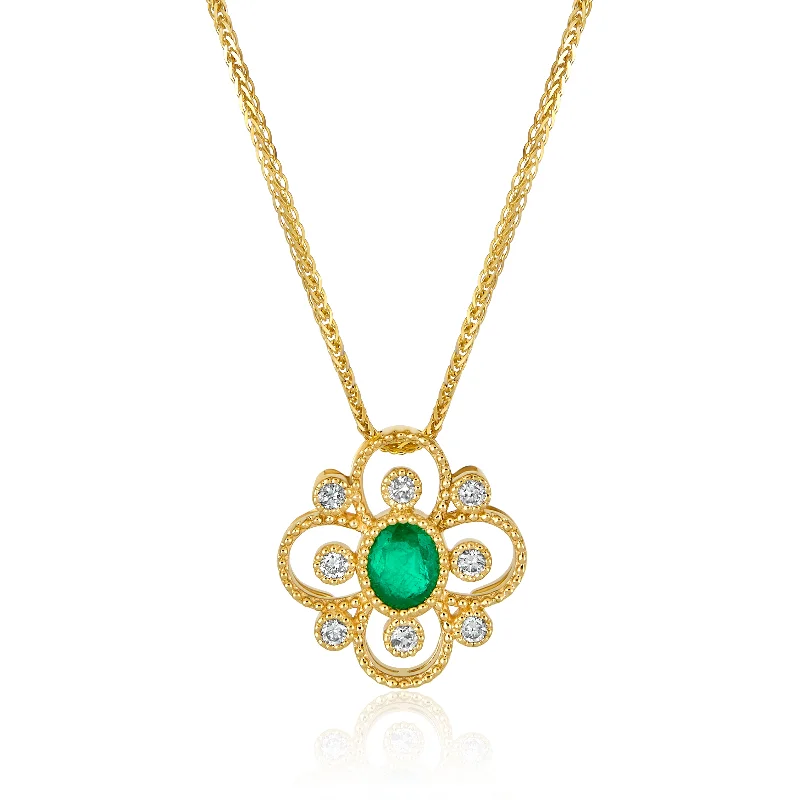 Tide shape necklaces-Emerald and Diamond Vintage Inspired Necklace